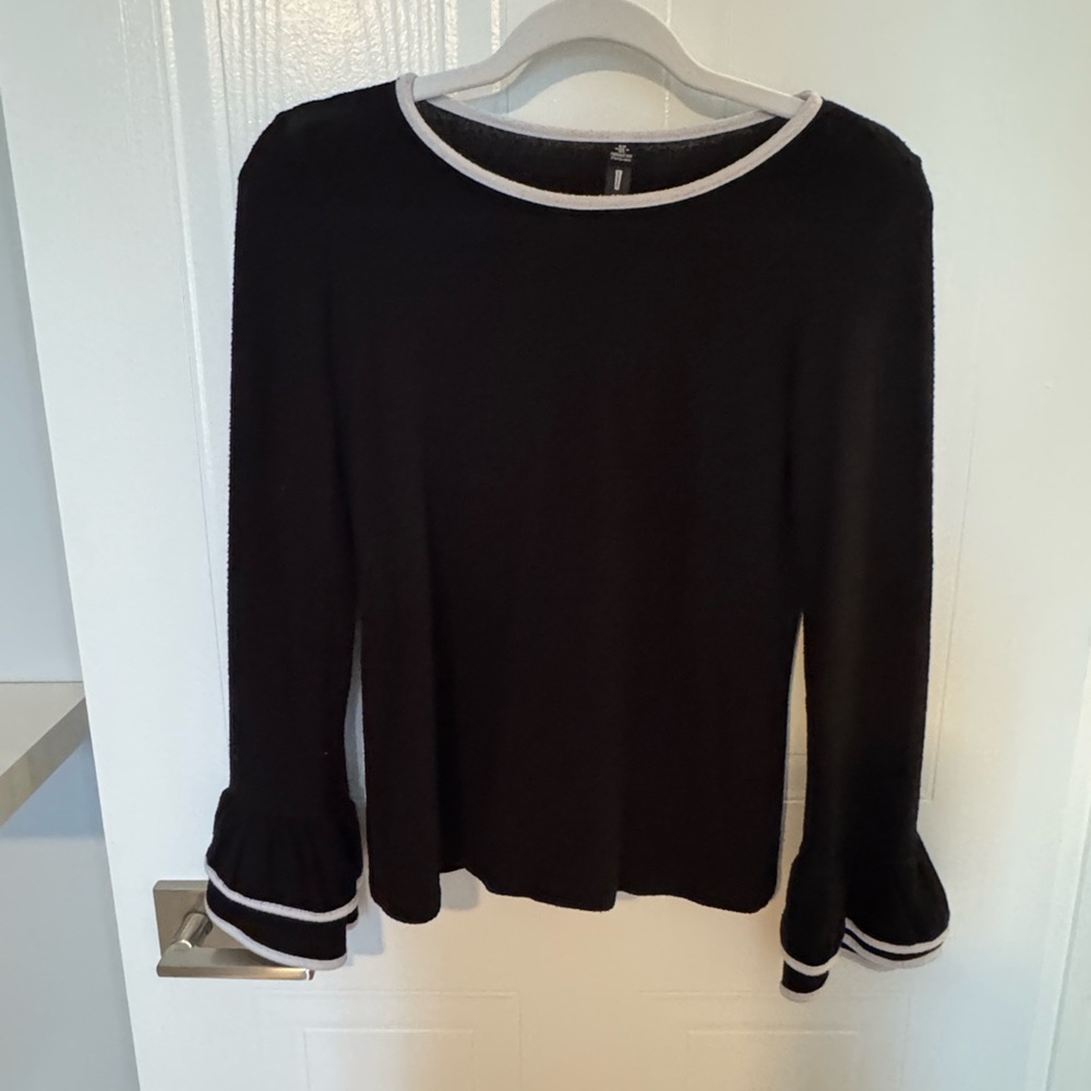 Black Long Sleeve Top with White Trim